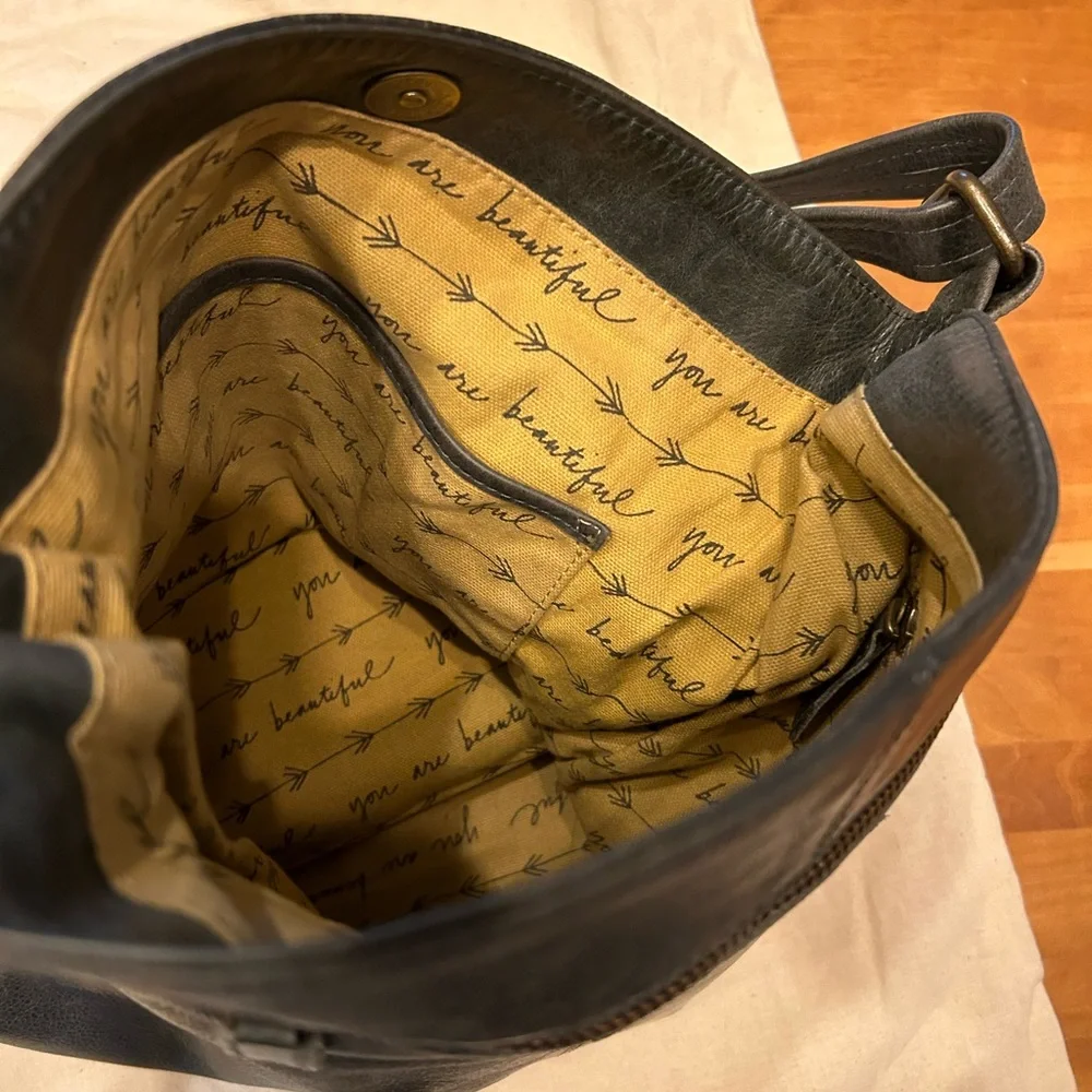 Lisa Leonard “you are beautiful” crossbody. Artisan made black leather crossbody - Picture 3 of 7